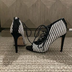 Zara Black and White Peep Toe Heels